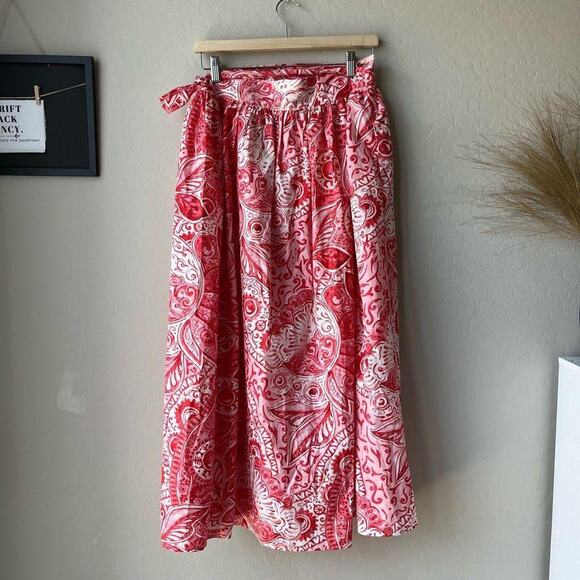 Mara Hoffman Skirt Wrap Paisley Print Red Katrine Midi‎ Skirt Plus Size 3X - Picture 6 of 8